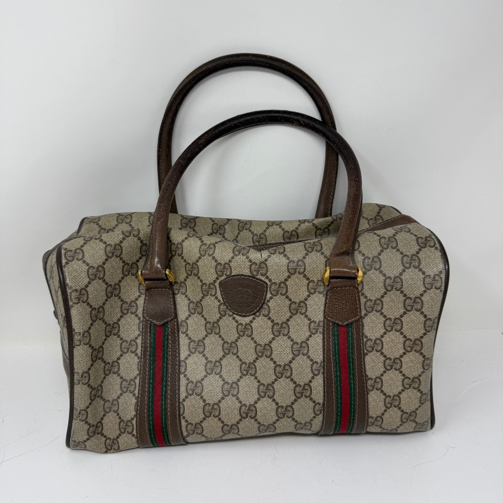 Gucci Vintage Made In Italy Supreme Sherry Web Ophidia Boston Purse Satchel Bag